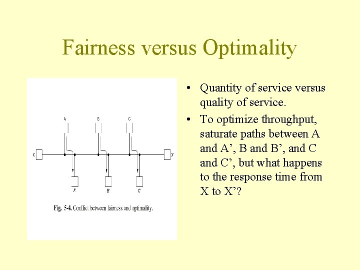 Fairness versus Optimality • Quantity of service versus quality of service. • To optimize Fairness versus Optimality • Quantity of service versus quality of service. • To optimize