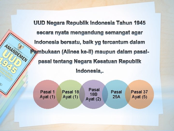 Pasal 1 Ayat (1) Pasal 18 B Ayat (2) Pasal 25 A Pasal 37