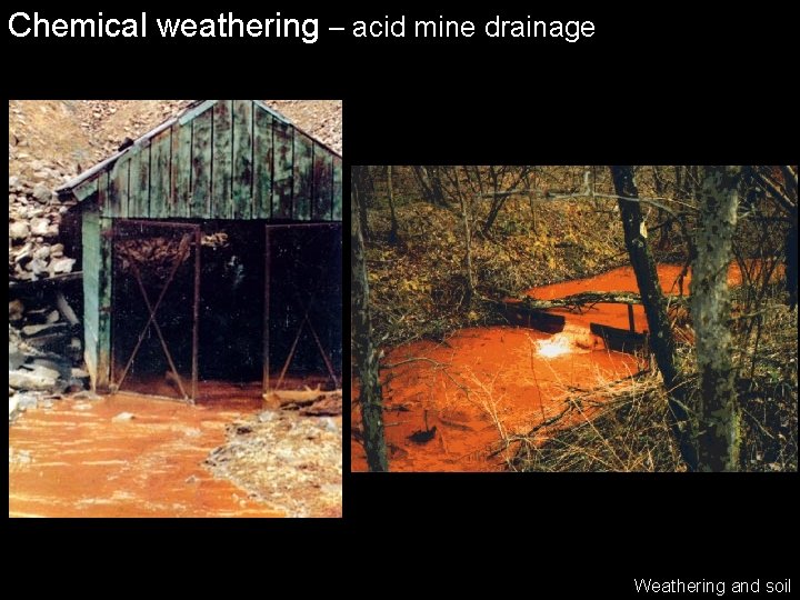 Chemical weathering – acid mine drainage Weathering and soil 