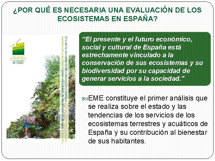 ¿POR QUÉ ES NECESARIA UNA EVALUACIÓN DE LOS ECOSISTEMAS EN ESPAÑA? “El presente y ¿POR QUÉ ES NECESARIA UNA EVALUACIÓN DE LOS ECOSISTEMAS EN ESPAÑA? “El presente y