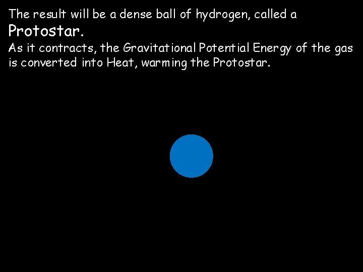 The result will be a dense ball of hydrogen, called a Protostar. As it