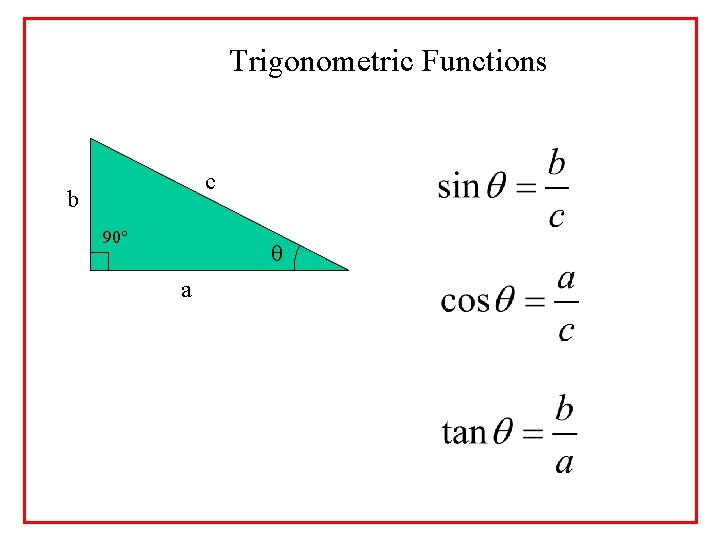 Trigonometric Functions c b 90° a 