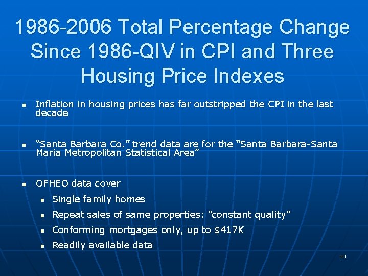 1986 -2006 Total Percentage Change Since 1986 -QIV in CPI and Three Housing Price