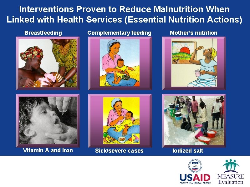 Interventions Proven to Reduce Malnutrition When Linked with Health Services (Essential Nutrition Actions) Breastfeeding