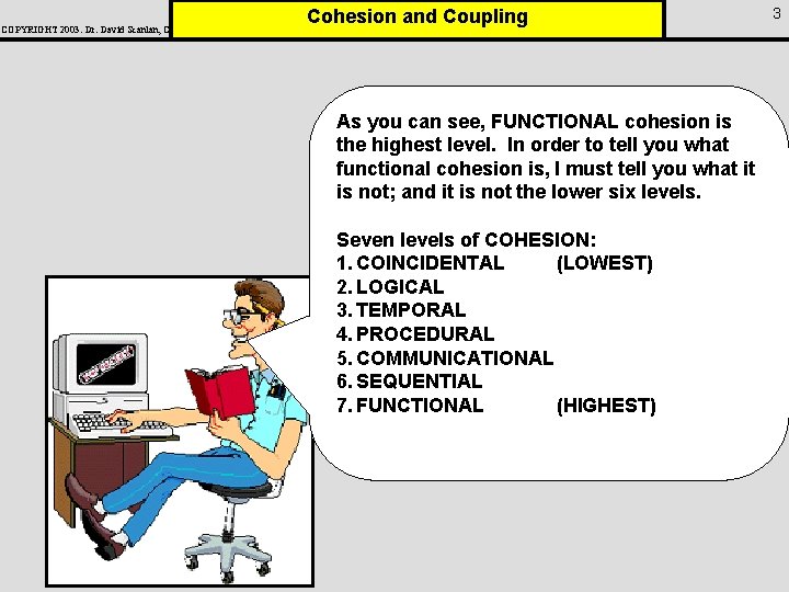 COPYRIGHT 2003: Dr. David Scanlan, CSUS Cohesion and Coupling As you can see, FUNCTIONAL
