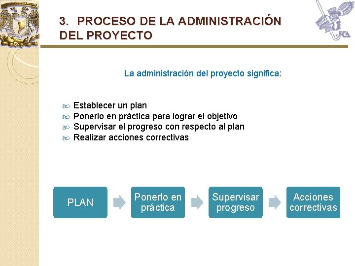 3. PROCESO DE LA ADMINISTRACIÓN DEL PROYECTO La administración del proyecto significa: Establecer un 3. PROCESO DE LA ADMINISTRACIÓN DEL PROYECTO La administración del proyecto significa: Establecer un