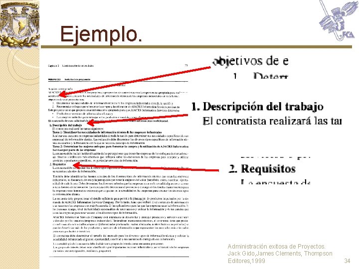 Ejemplo. Administración exitosa de Proyectos. Jack Gido, James Clements, Thompson Editores, 1999 34 Ejemplo. Administración exitosa de Proyectos. Jack Gido, James Clements, Thompson Editores, 1999 34