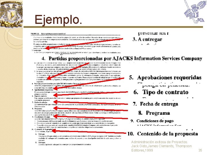 Ejemplo. Administración exitosa de Proyectos. Jack Gido, James Clements, Thompson Editores, 1999 35 Ejemplo. Administración exitosa de Proyectos. Jack Gido, James Clements, Thompson Editores, 1999 35