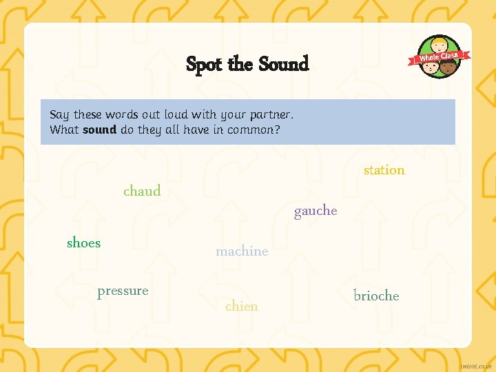 Spot the Sound Say these words out loud with your partner. What sound do