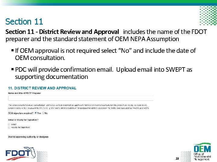 Section 11 - District Review and Approval includes the name of the FDOT preparer