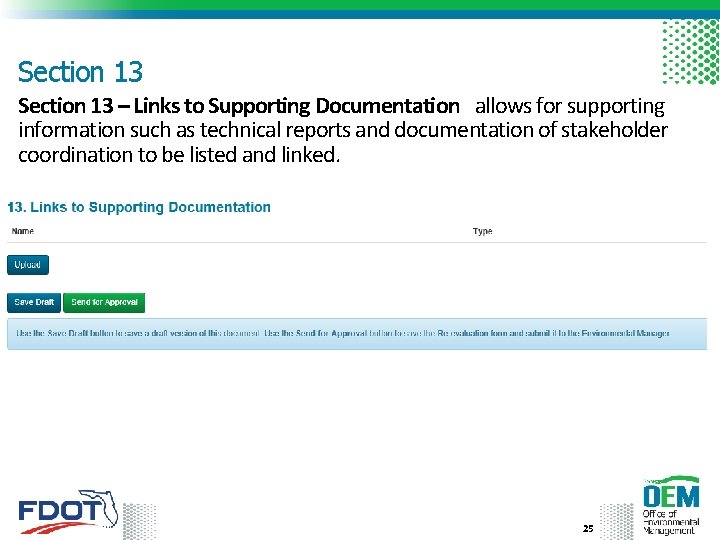 Section 13 – Links to Supporting Documentation allows for supporting information such as technical