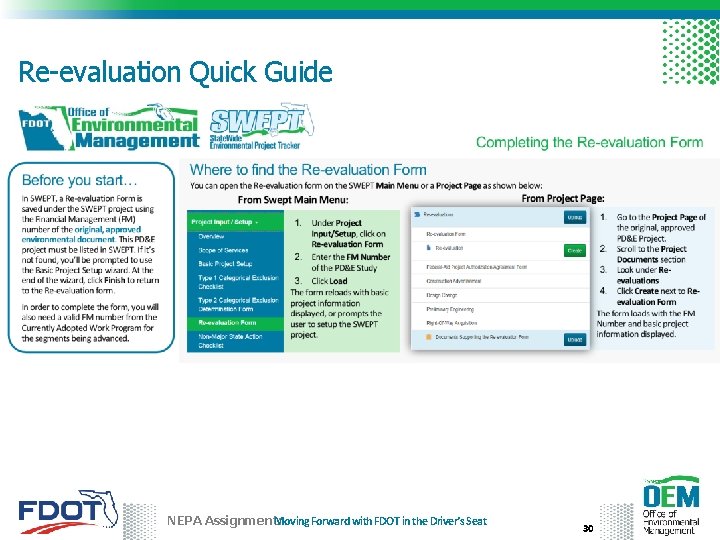 Re-evaluation Quick Guide NEPA Assignment: Moving Forward with FDOT in the Driver’s Seat 30