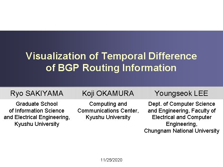 Visualization of Temporal Difference of BGP Routing Information Ryo SAKIYAMA Koji OKAMURA Youngseok LEE