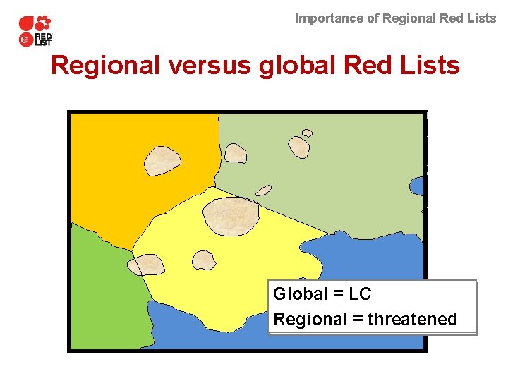 Importance of Regional Red Lists Regional versus global Red Lists Global = LC threatened