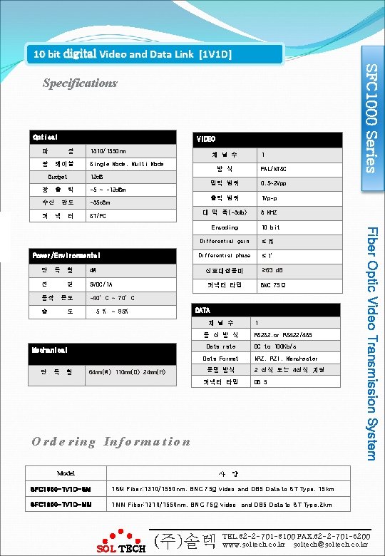 10 bit digital Video and Data Link [1 V 1 D] Optical VIDEO 파