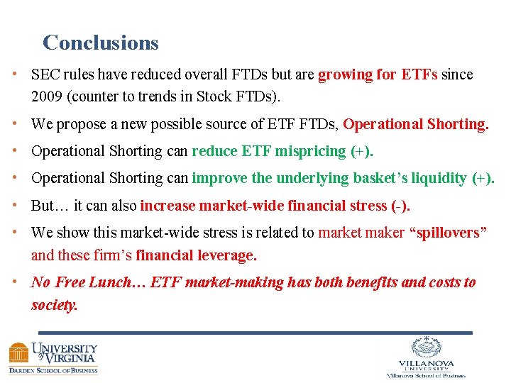 Conclusions • SEC rules have reduced overall FTDs but are growing for ETFs since