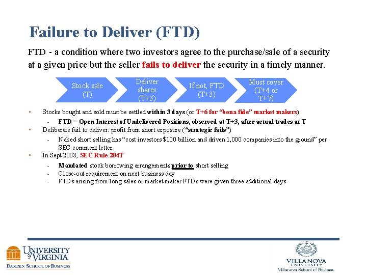 Failure to Deliver (FTD) FTD - a condition where two investors agree to the