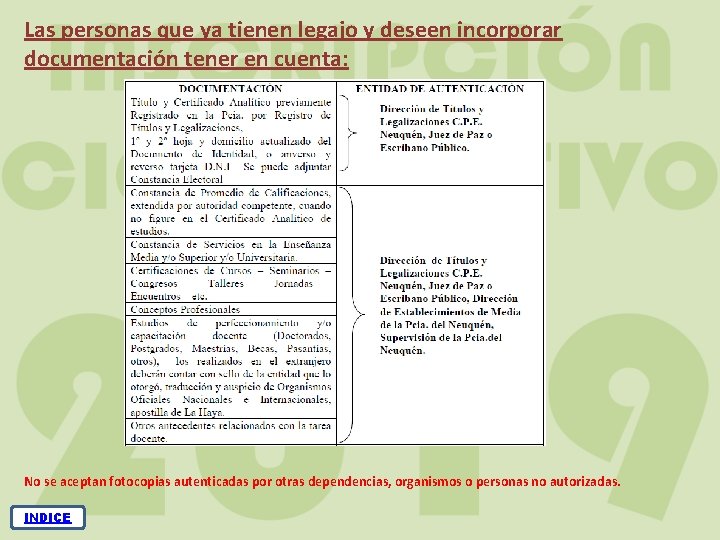 Las personas que ya tienen legajo y deseen incorporar documentación tener en cuenta: No