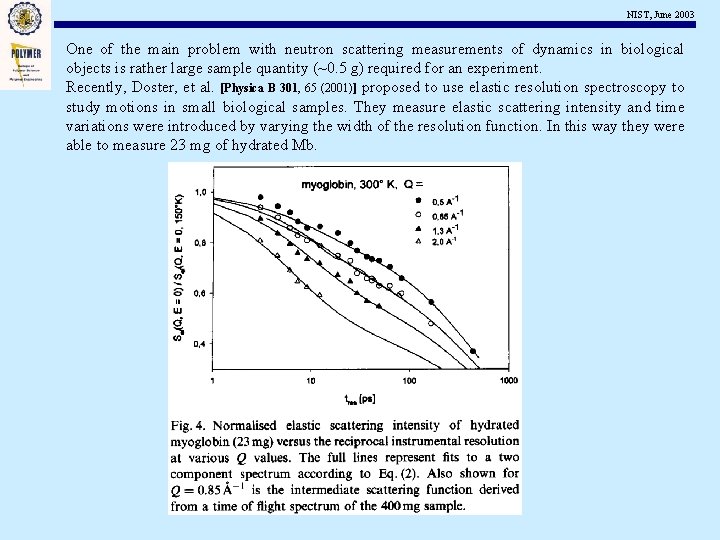 NIST, June 2003 One of the main problem with neutron scattering measurements of dynamics