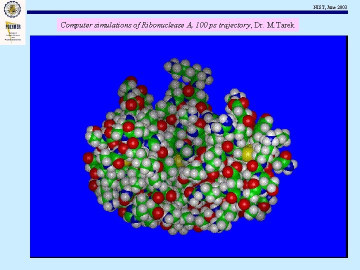 NIST, June 2003 Computer simulations of Ribonuclease A, 100 ps trajectory, Dr. M. Tarek