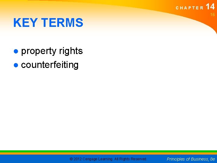 CHAPTER KEY TERMS 14 16 ● property rights ● counterfeiting © 2012 Cengage Learning. CHAPTER KEY TERMS 14 16 ● property rights ● counterfeiting © 2012 Cengage Learning.