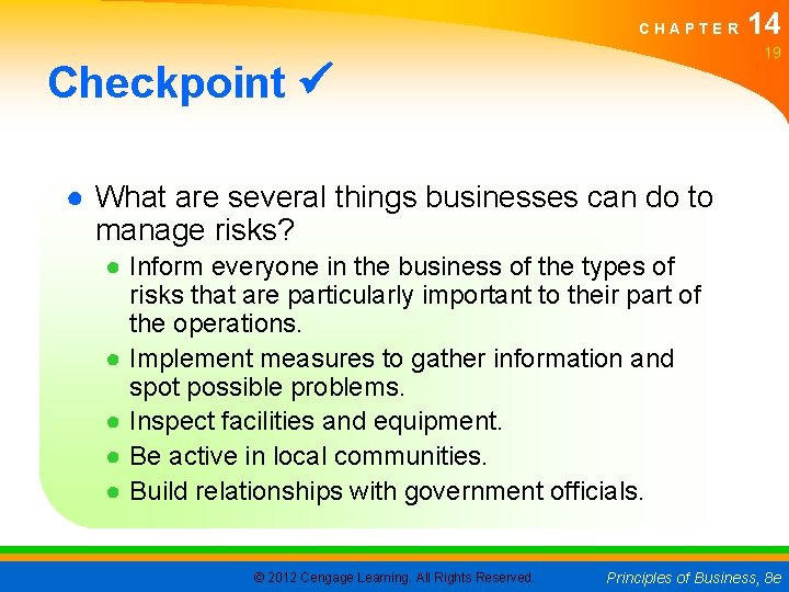 CHAPTER 14 19 Checkpoint ● What are several things businesses can do to manage CHAPTER 14 19 Checkpoint ● What are several things businesses can do to manage