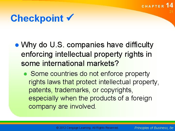 CHAPTER 14 21 Checkpoint ● Why do U. S. companies have difficulty enforcing intellectual CHAPTER 14 21 Checkpoint ● Why do U. S. companies have difficulty enforcing intellectual