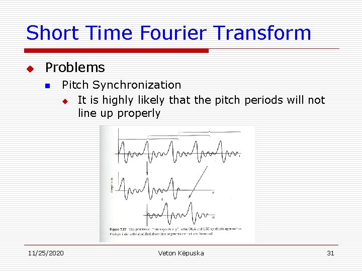 Short Time Fourier Transform u Problems n Pitch Synchronization u It is highly likely