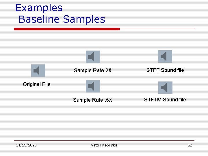 Examples Baseline Samples Sample Rate 2 X STFT Sound file Sample Rate. 5 X