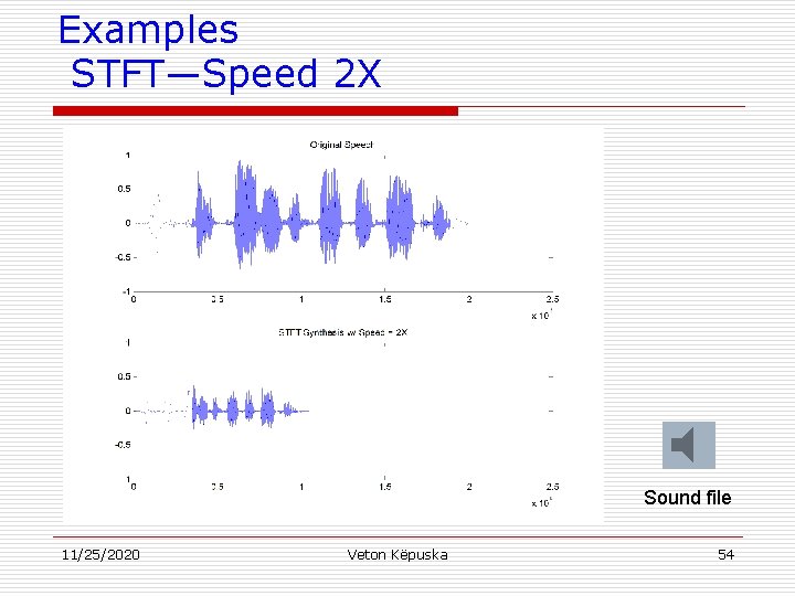 Examples STFT—Speed 2 X Sound file 11/25/2020 Veton Këpuska 54 