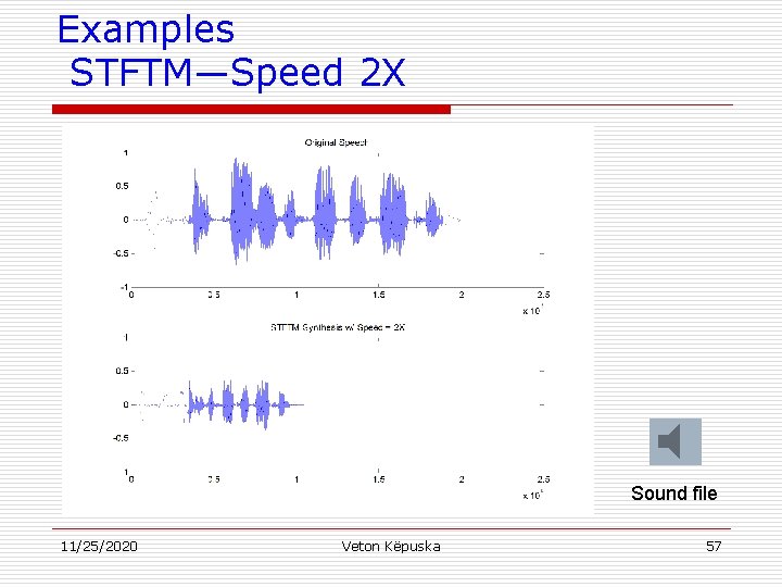 Examples STFTM—Speed 2 X Sound file 11/25/2020 Veton Këpuska 57 