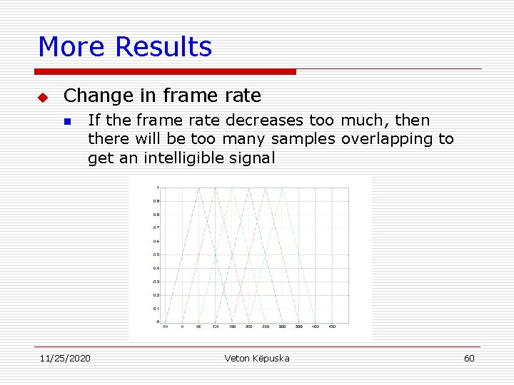 More Results u Change in frame rate n If the frame rate decreases too