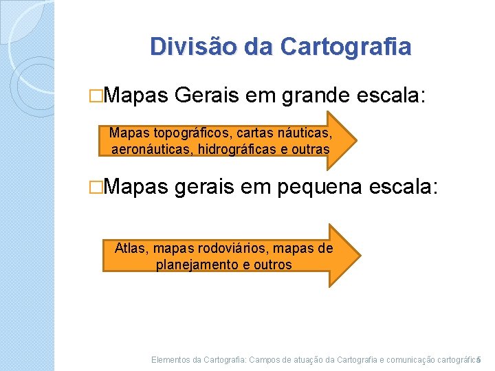 Divisão da Cartografia �Mapas Gerais em grande escala: Mapas topográficos, cartas náuticas, aeronáuticas, hidrográficas