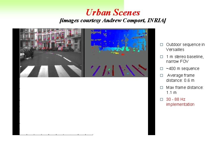 Urban Scenes [images courtesy Andrew Comport, INRIA] o Outdoor sequence in Versailles o 1