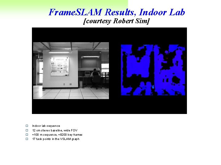 Frame. SLAM Results, Indoor Lab [courtesy Robert Sim] o o Indoor lab sequence 12