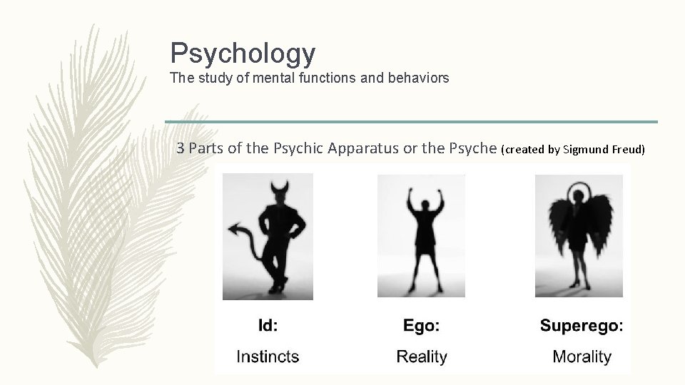 Psychology The study of mental functions and behaviors 3 Parts of the Psychic Apparatus