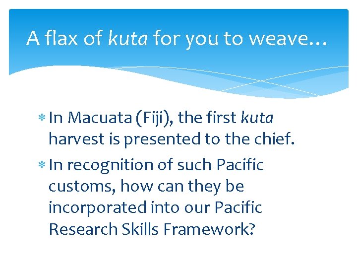 A flax of kuta for you to weave… In Macuata (Fiji), the first kuta