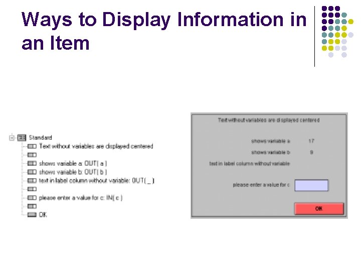 Ways to Display Information in an Item 