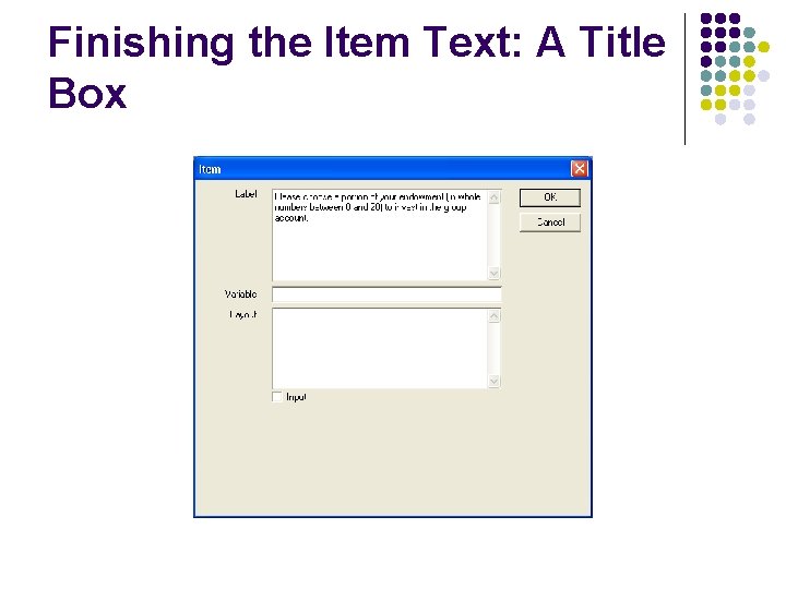 Finishing the Item Text: A Title Box 