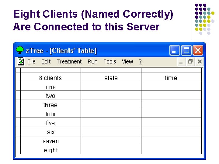 Eight Clients (Named Correctly) Are Connected to this Server 