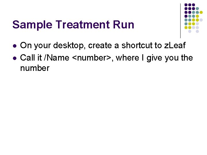 Sample Treatment Run l l On your desktop, create a shortcut to z. Leaf