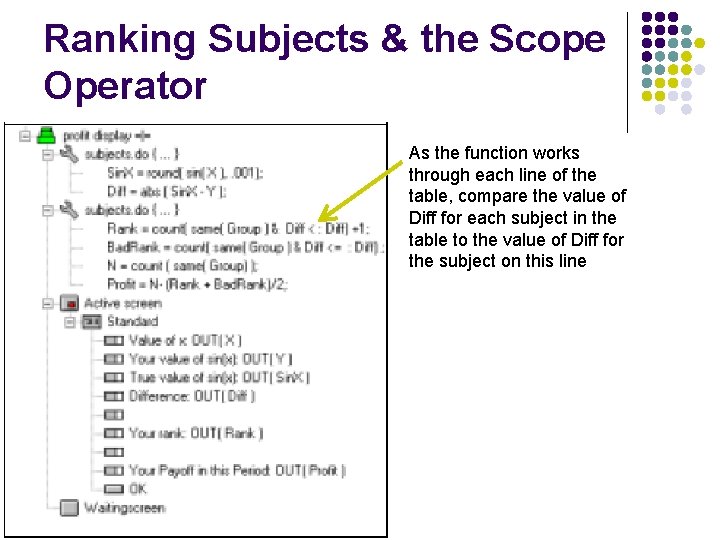 Ranking Subjects & the Scope Operator As the function works through each line of