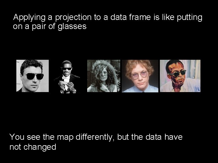 Applying a projection to a data frame is like putting on a pair of