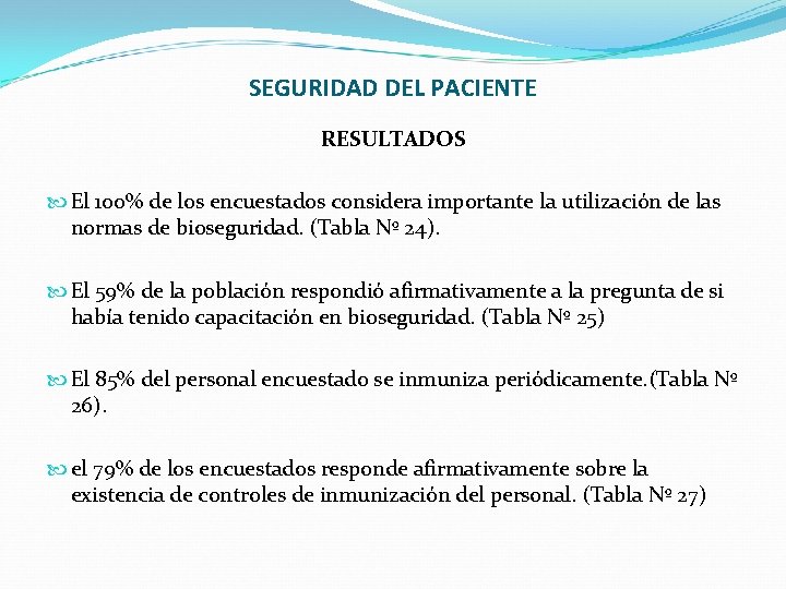 SEGURIDAD DEL PACIENTE RESULTADOS El 100% de los encuestados considera importante la utilización de