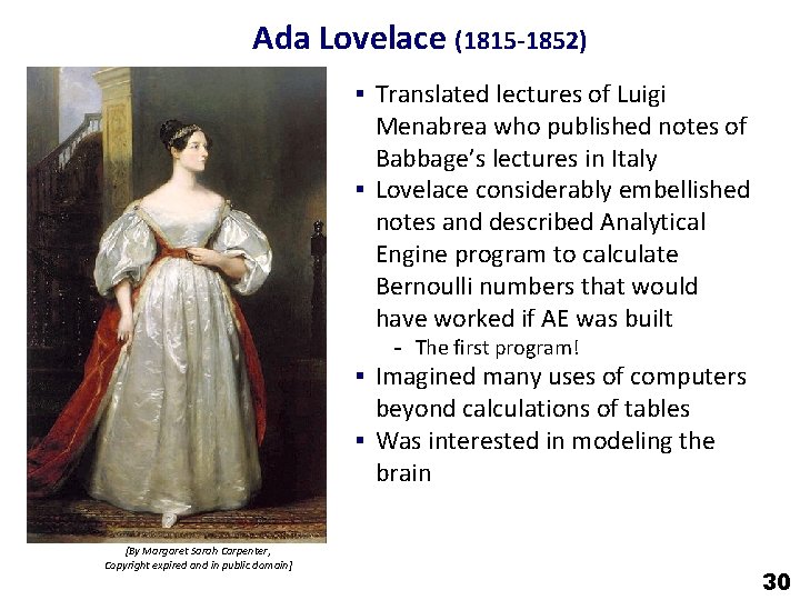 Ada Lovelace (1815 -1852) § Translated lectures of Luigi Menabrea who published notes of