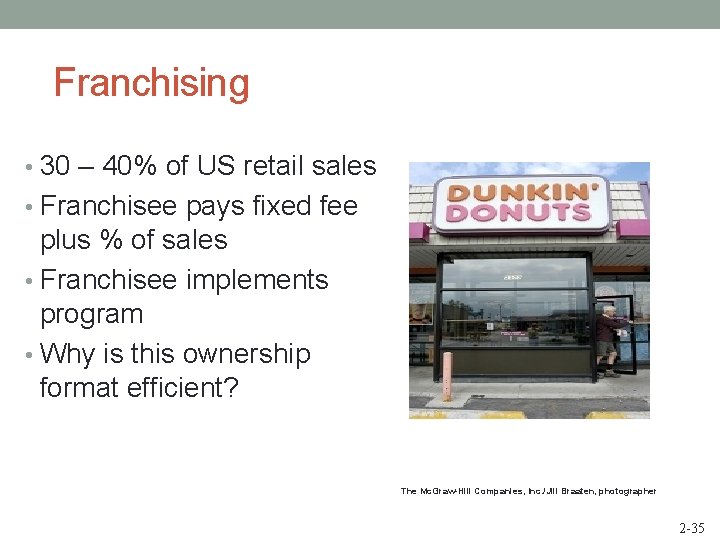 Franchising • 30 – 40% of US retail sales • Franchisee pays fixed fee