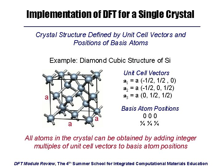 Implementation of DFT for a Single Crystal Structure Defined by Unit Cell Vectors and