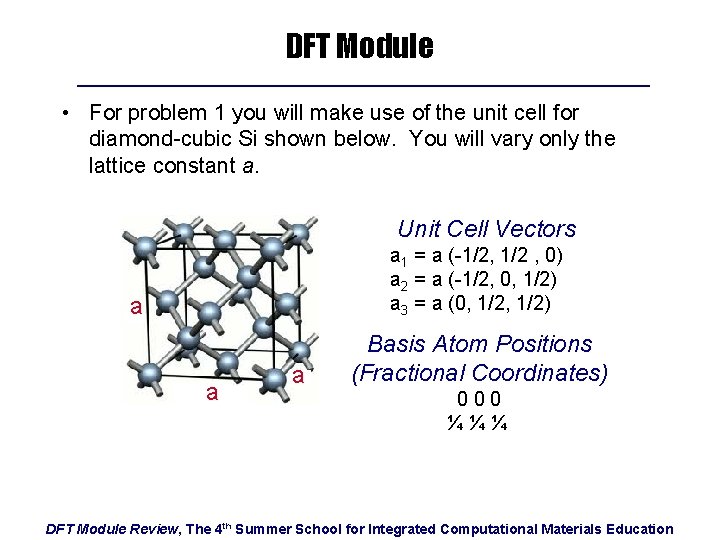 DFT Module • For problem 1 you will make use of the unit cell