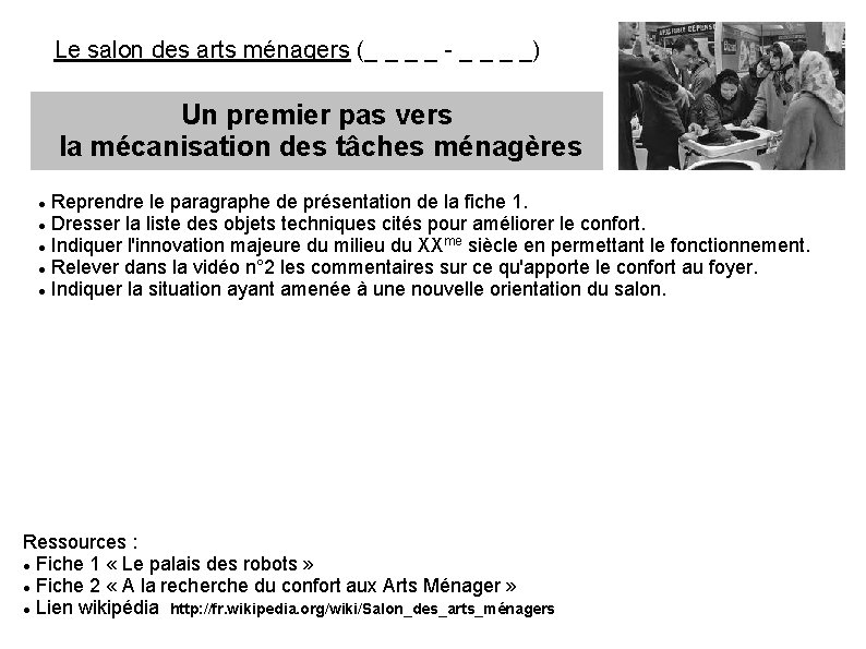 Le salon des arts ménagers (_ _ - _ _) Un premier pas vers Le salon des arts ménagers (_ _ - _ _) Un premier pas vers