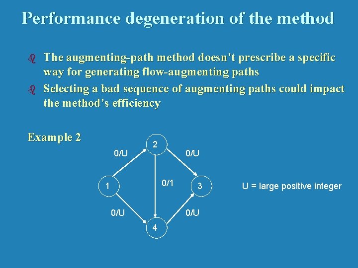Performance degeneration of the method b b The augmenting-path method doesn’t prescribe a specific